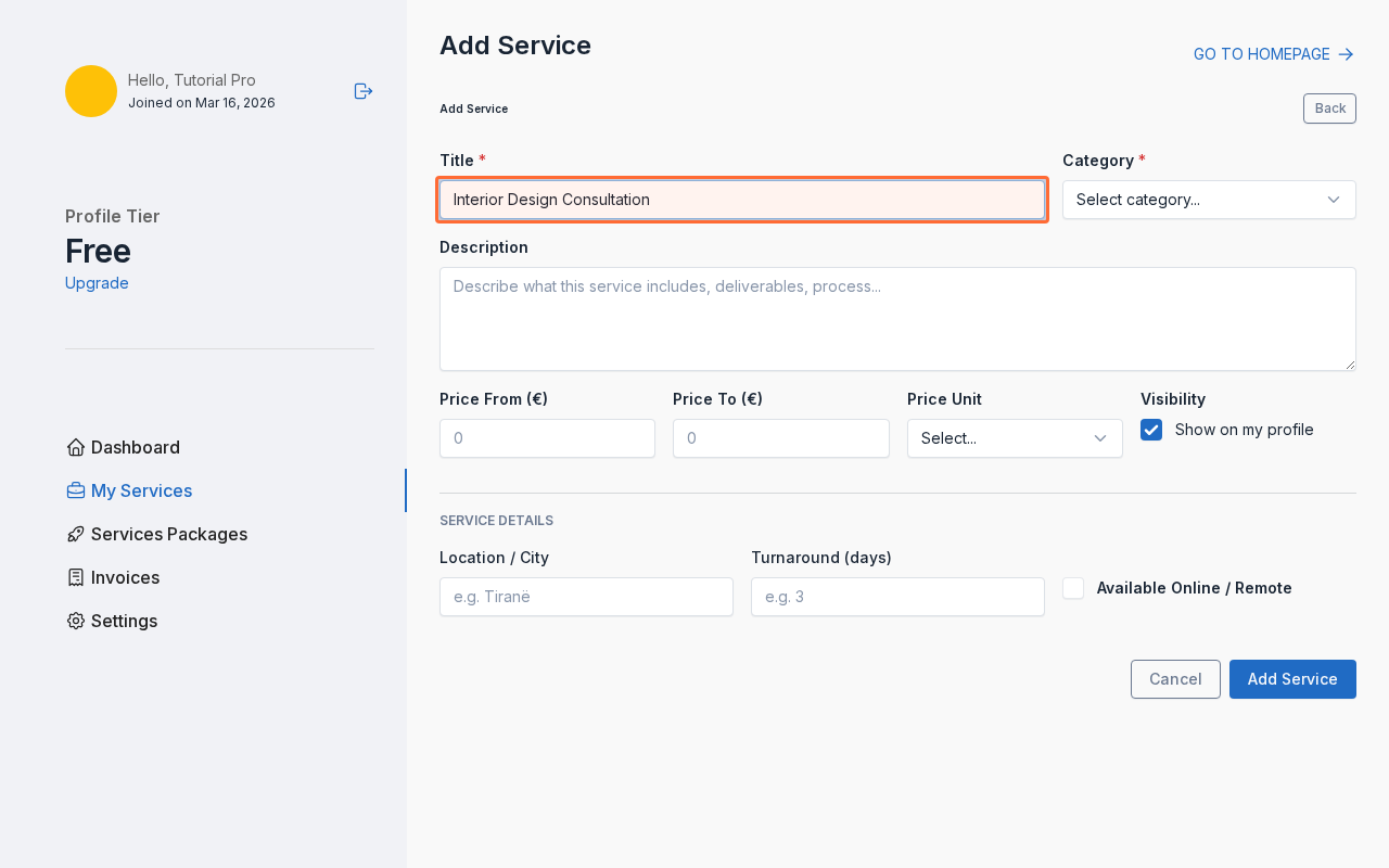 How to Add a Professional Service