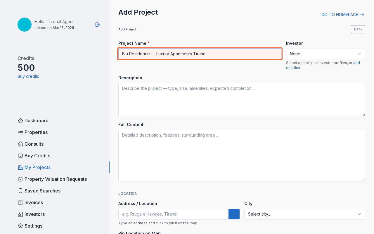 How to Add a Real Estate Project